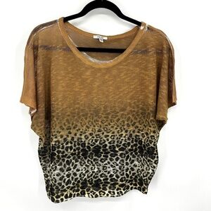 CACHE Vintage Y2K Brown Black Leopard Print Semi Sheer Dolman Sleeve Top Size XS